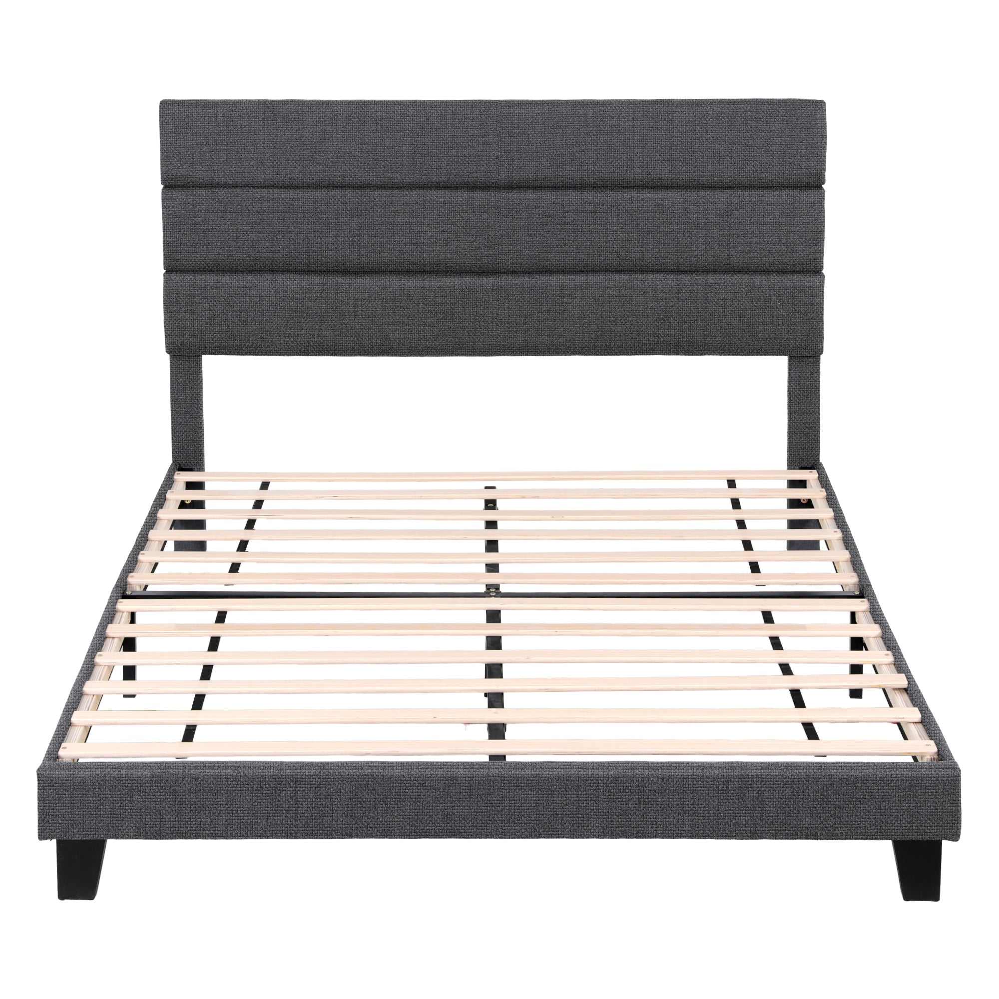 Artiss Queen Bed Frame Upholstered Platform Base with Geometric Headboard Charcoal Grey Linen Wood Slats for Modern Bedroom Furniture Home Decor-Furniture > Bedroom > Beds &amp; Bed Frames-PEROZ Accessories