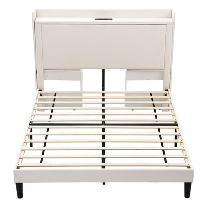 Artiss Queen Bed Frame with USB Charging and Side Storage Shelves Beige