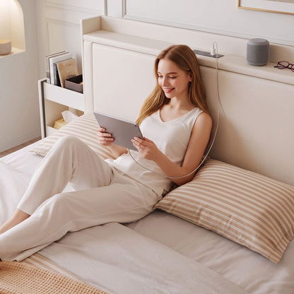 Artiss Queen Bed Frame with USB Charging and Side Storage Shelves Beige