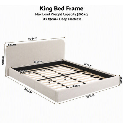 Artiss King Bed Frame with 100cm Bouclé Headboard, USB-C &amp; Night Lights