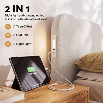 Artiss Queen Bed Frame with Bouclé Headboard, USB-C Charging &amp; Night Lights