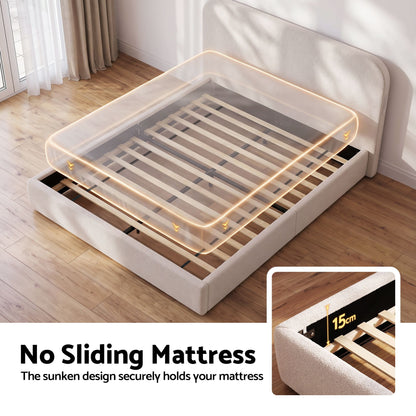 Artiss Queen Bed Frame with Bouclé Headboard, USB-C Charging &amp; Night Lights