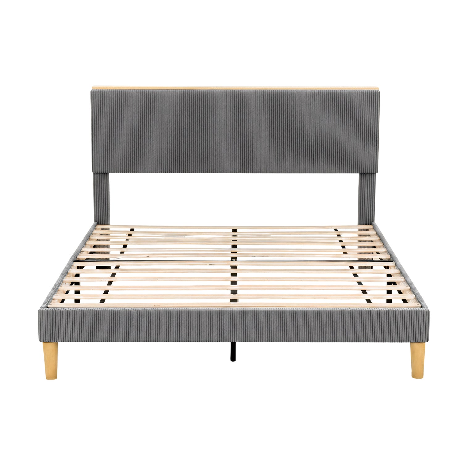 Artiss Double Bed Frame Upholstered Adjustable Headboard Mood Lighting Heavy Duty Grey Velvet-Furniture > Bedroom > Beds &amp; Bed Frames-PEROZ Accessories