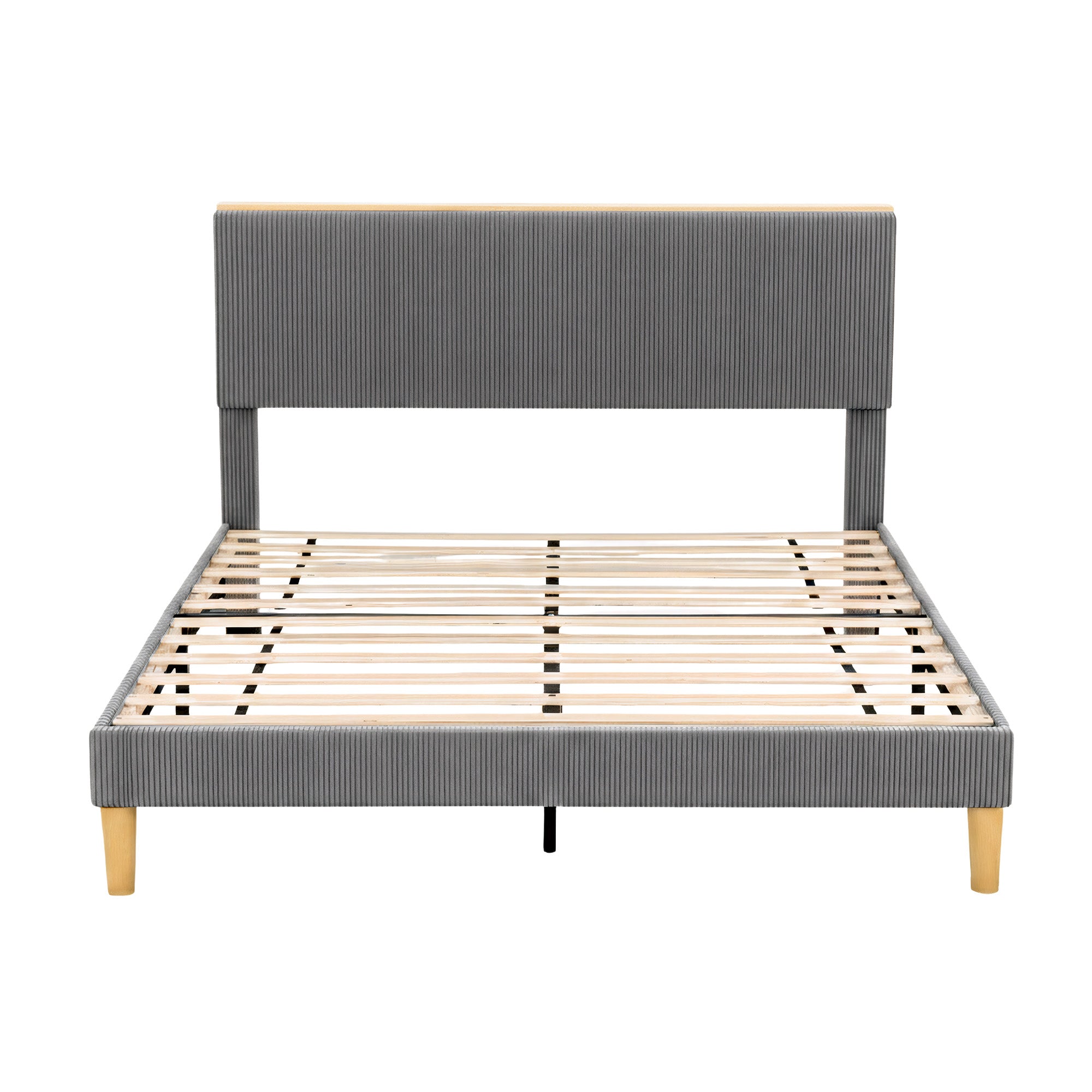 Artiss Double Bed Frame Upholstered Adjustable Headboard Mood Lighting Heavy Duty Grey Velvet-Furniture > Bedroom > Beds &amp; Bed Frames-PEROZ Accessories