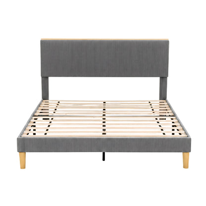 Artiss Double Bed Frame Upholstered Adjustable Headboard Mood Lighting Heavy Duty Grey Velvet-Furniture > Bedroom > Beds &amp; Bed Frames-PEROZ Accessories