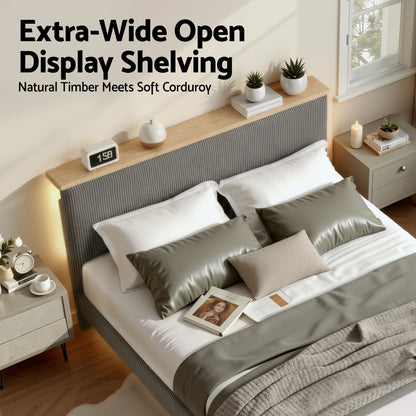 Artiss Double Bed Frame Upholstered Adjustable Headboard Mood Lighting Heavy Duty Grey Velvet-Furniture > Bedroom > Beds &amp; Bed Frames-PEROZ Accessories