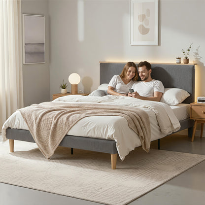 Artiss Double Bed Frame Upholstered Adjustable Headboard Mood Lighting Heavy Duty Grey Velvet-Furniture > Bedroom > Beds &amp; Bed Frames-PEROZ Accessories