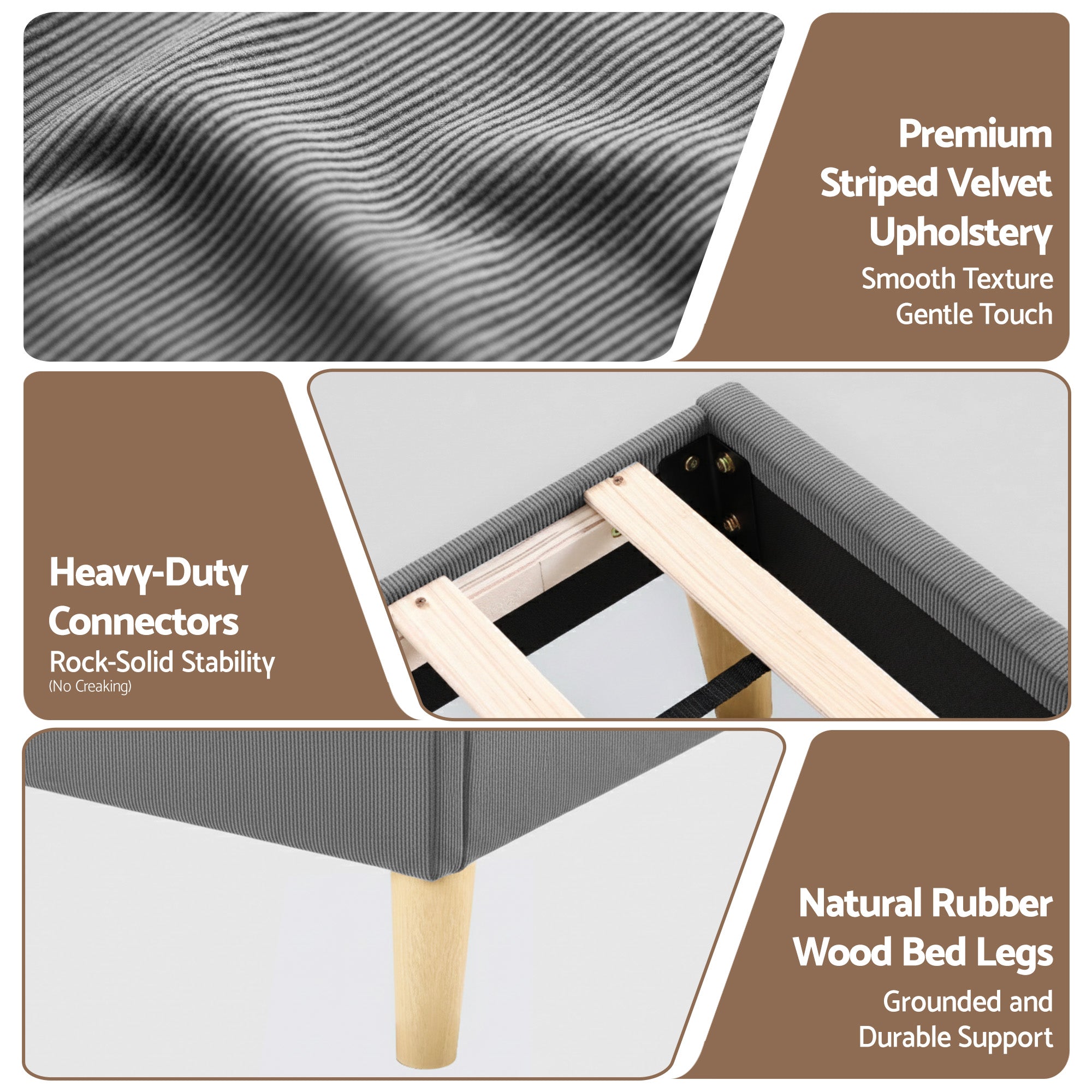 Artiss Double Bed Frame Upholstered Adjustable Headboard Mood Lighting Heavy Duty Grey Velvet-Furniture > Bedroom > Beds &amp; Bed Frames-PEROZ Accessories