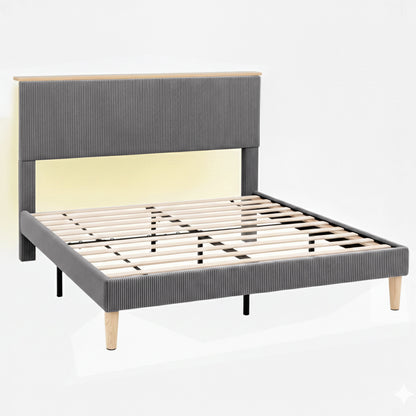 Artiss Double Bed Frame Upholstered Adjustable Headboard Mood Lighting Heavy Duty Grey Velvet-Furniture > Bedroom > Beds &amp; Bed Frames-PEROZ Accessories