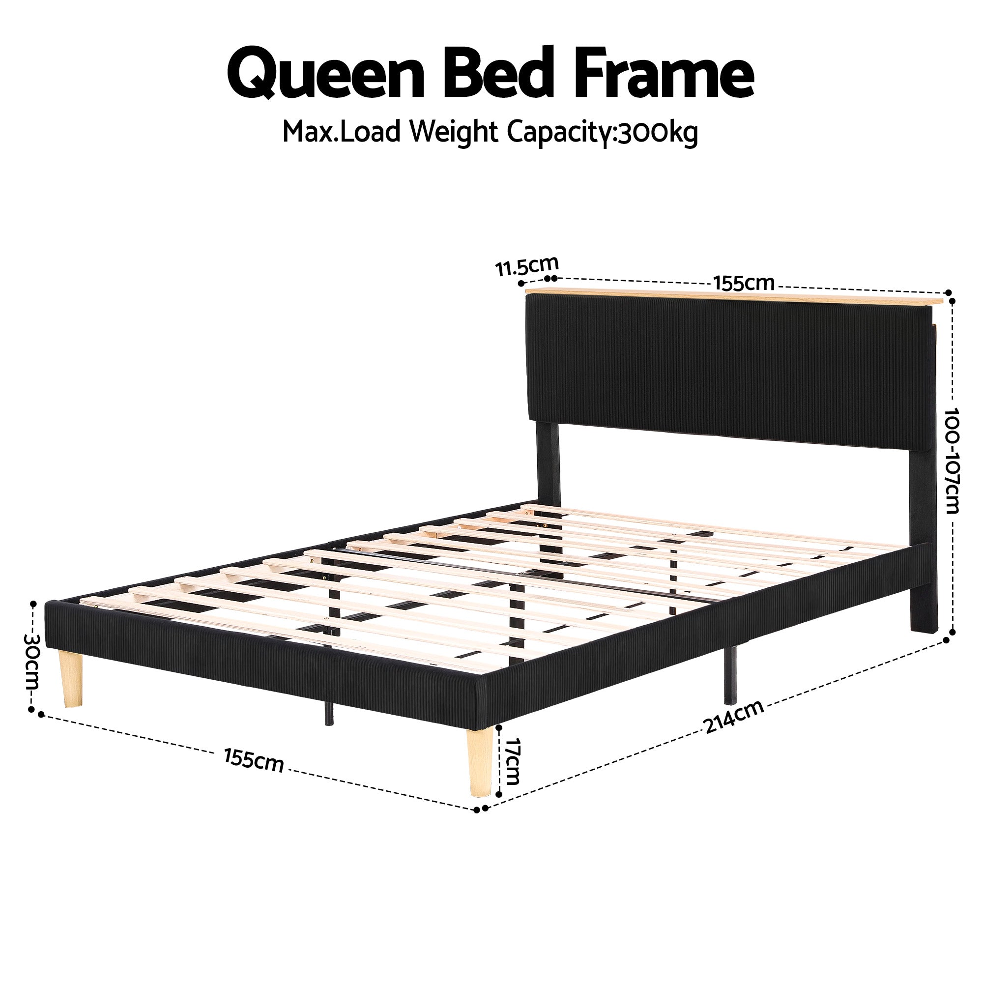 Artiss Queen Bed Frame Upholstered Adjustable Headboard Mood Lighting Heavy Duty Black Velvet-Furniture > Bedroom > Beds &amp; Bed Frames-PEROZ Accessories