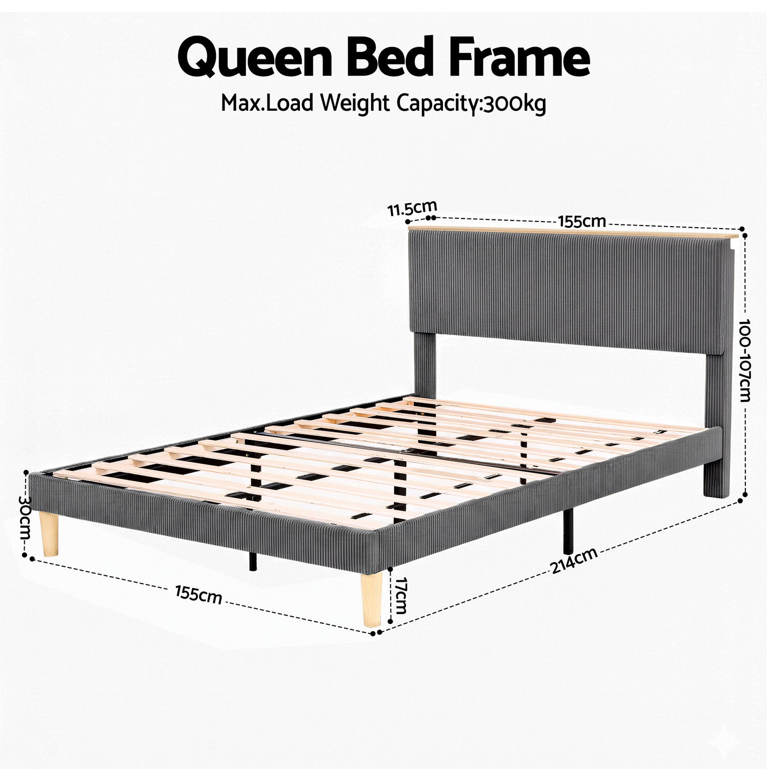 Artiss Queen Bed Frame Upholstered Adjustable Headboard Mood Lighting Heavy Duty Grey Velvet-Furniture > Bedroom > Beds &amp; Bed Frames-PEROZ Accessories