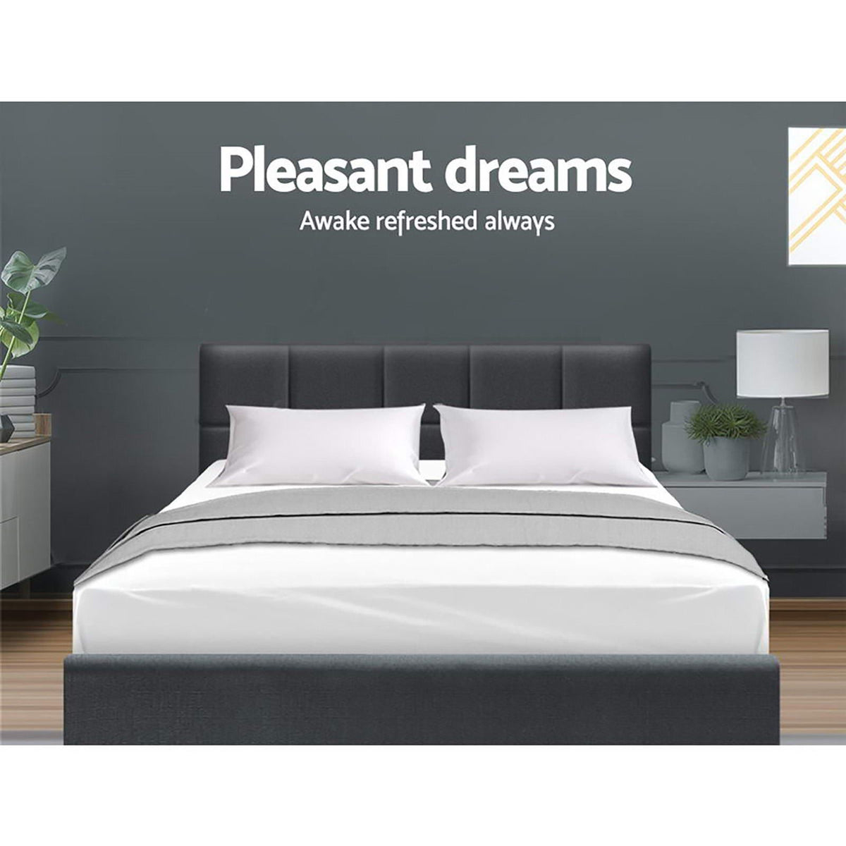 Artiss Tino Bed Frame Double Size Charcoal Fabric-Bed Frames-PEROZ Accessories