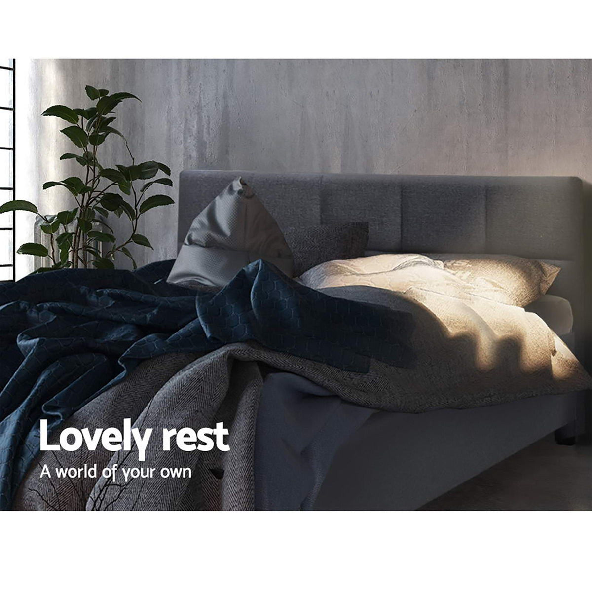 Artiss Tino Bed Frame Double Size Charcoal Fabric-Bed Frames-PEROZ Accessories