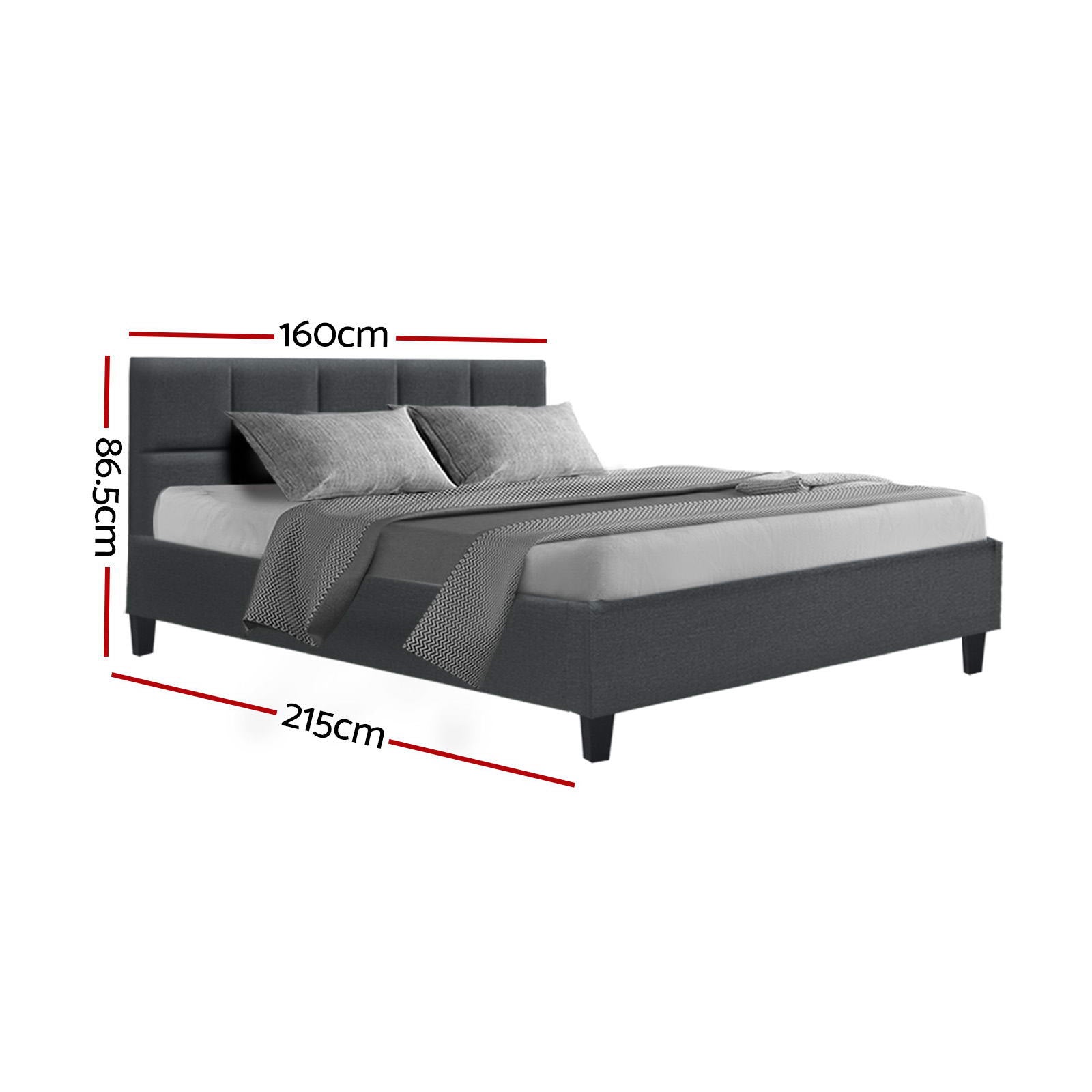 Artiss Tino Bed Frame Queen Size Charcoal Fabric-Bed Frames-PEROZ Accessories