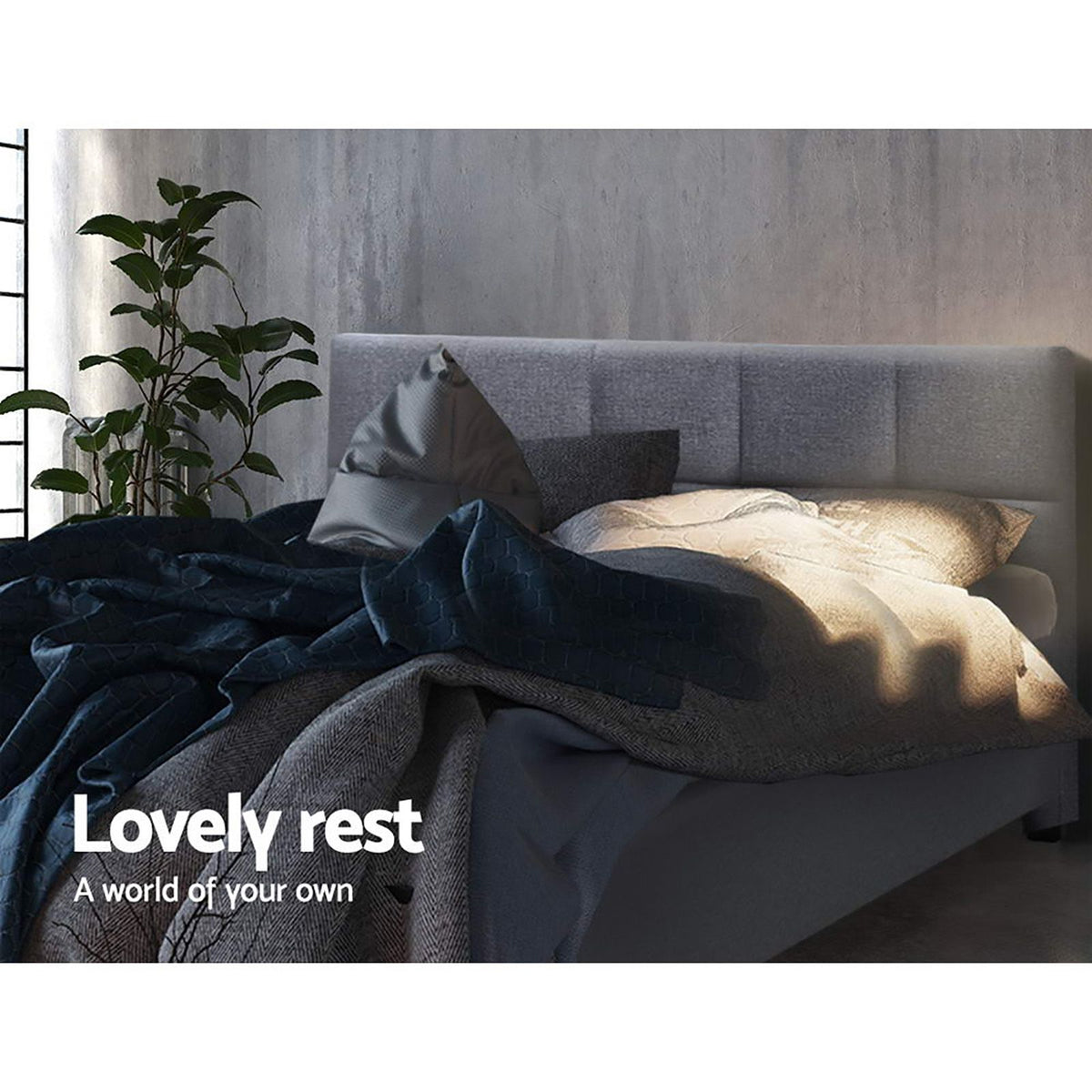 Artiss Tino Bed Frame Queen Size Grey Fabric-Bed Frames-PEROZ Accessories