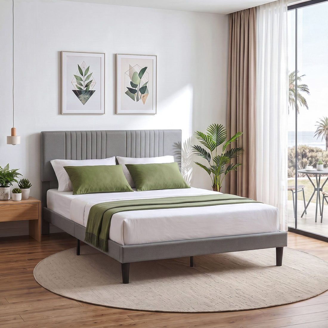 Artiss Double Bed Frame with Adjustable Headboard, Grey, 300kg Capacity-Furniture > Bedroom > Beds &amp; Bed Frames-PEROZ Accessories