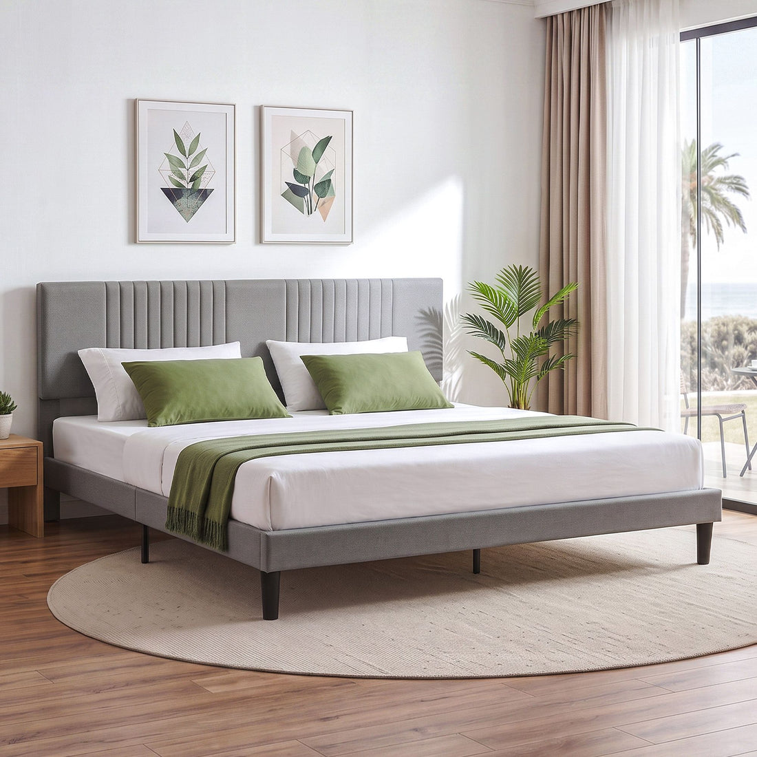 Artiss King Bed Frame with Adjustable Headboard, Grey, 300kg Capacity-Furniture > Bedroom > Beds &amp; Bed Frames-PEROZ Accessories