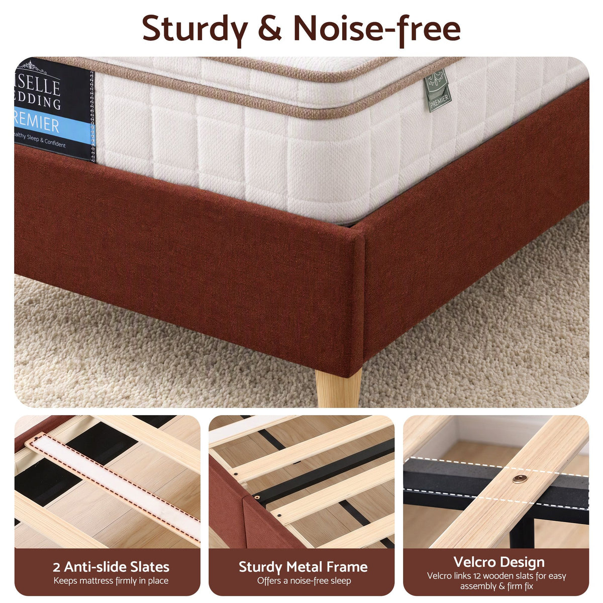 Artiss King Single Bed Frame with Headboard, Faux Linen Fabric Brown-Furniture > Bedroom > Beds &amp; Bed Frames-PEROZ Accessories