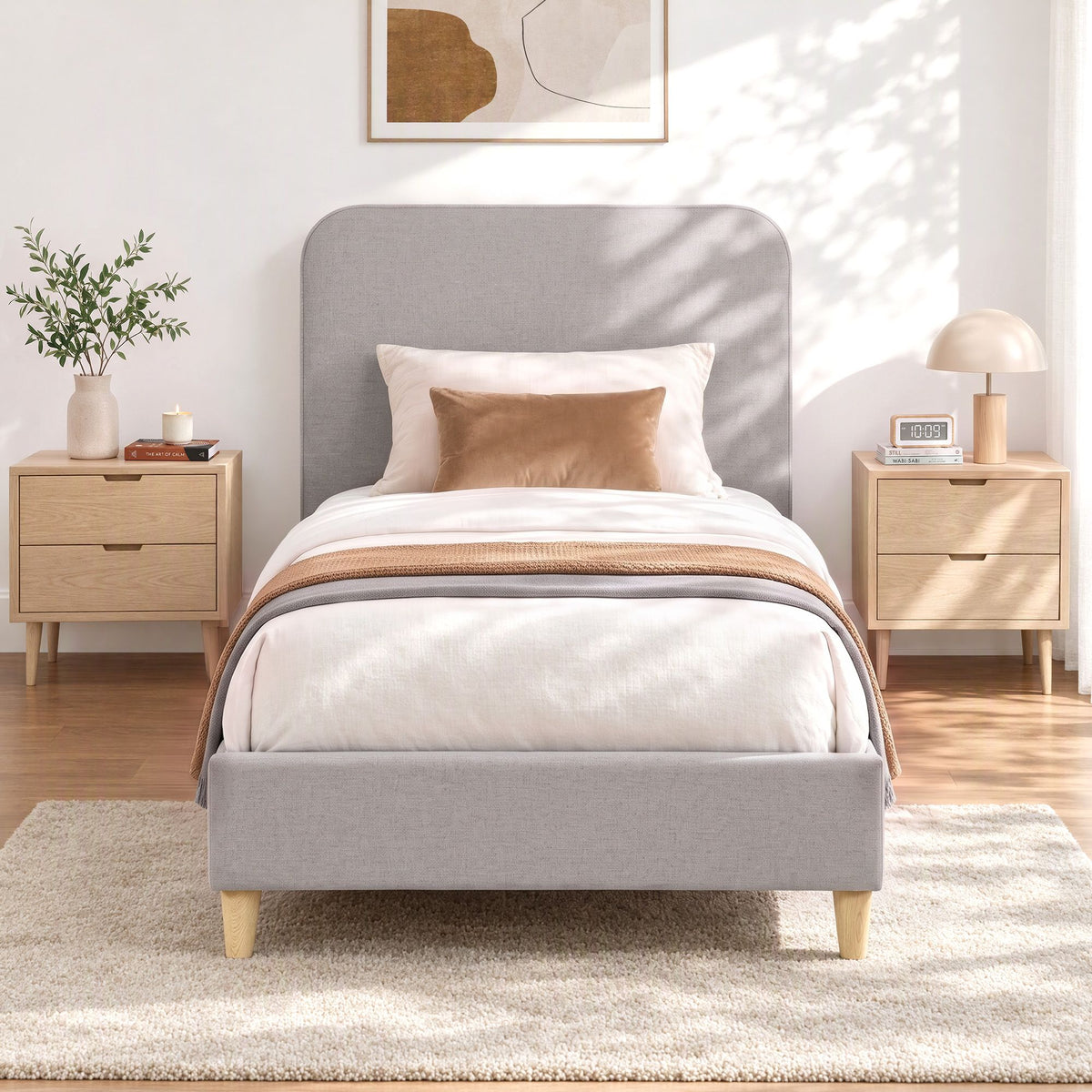 Artiss Single Bed Frame with Headboard, Faux Linen Fabric Grey-Furniture > Bedroom > Beds &amp; Bed Frames-PEROZ Accessories