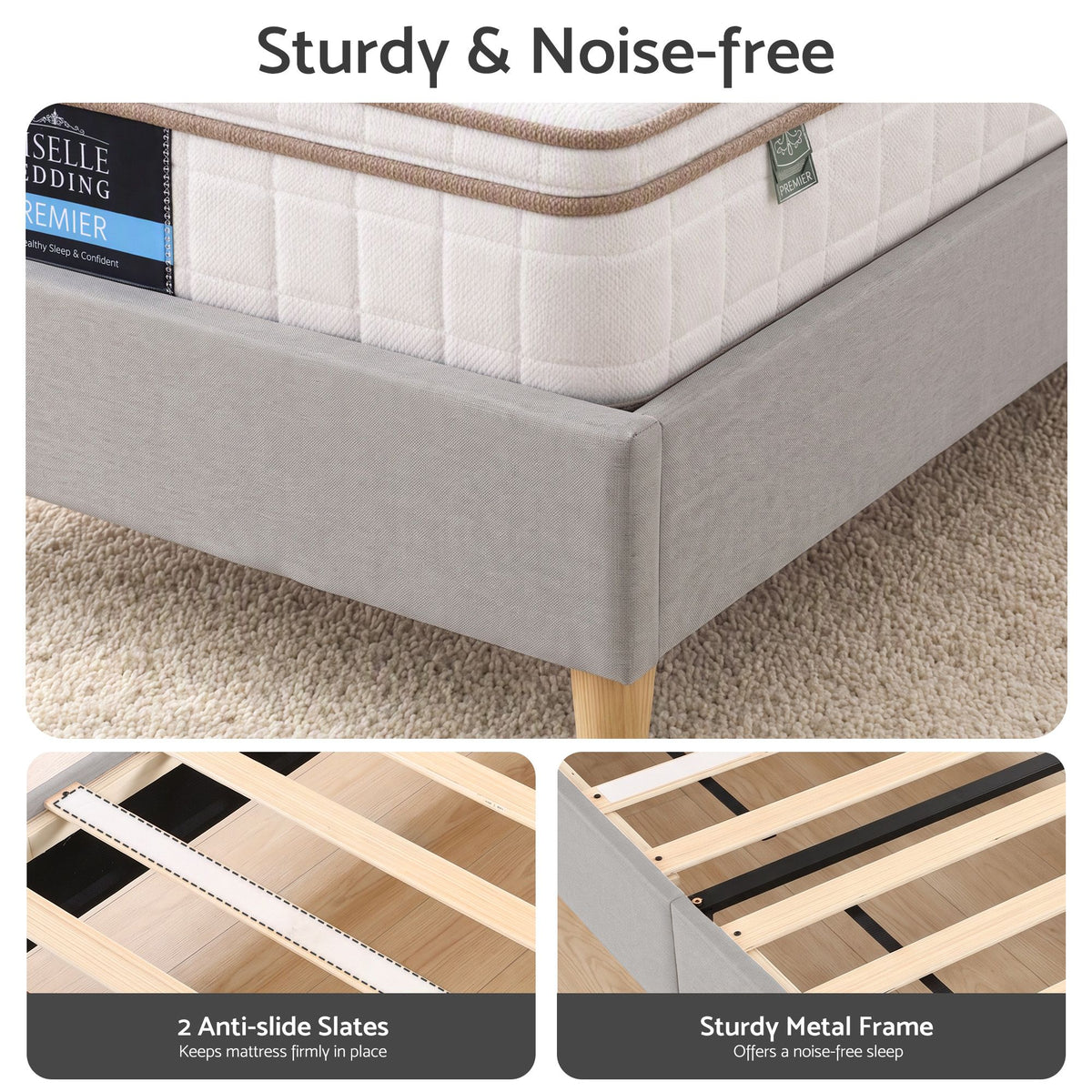 Artiss Single Bed Frame with Headboard, Faux Linen Fabric Grey-Furniture > Bedroom > Beds &amp; Bed Frames-PEROZ Accessories