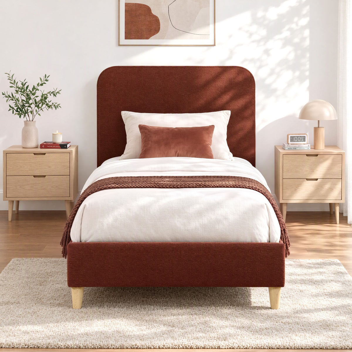 Artiss Single Bed Frame with Headboard, Faux Linen Fabric Brown-Furniture > Bedroom > Beds &amp; Bed Frames-PEROZ Accessories