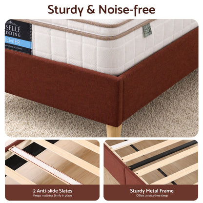 Artiss Single Bed Frame with Headboard, Faux Linen Fabric Brown-Furniture > Bedroom > Beds &amp; Bed Frames-PEROZ Accessories