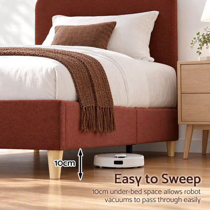 Artiss Single Bed Frame with Headboard, Faux Linen Fabric Brown-Furniture > Bedroom > Beds &amp; Bed Frames-PEROZ Accessories