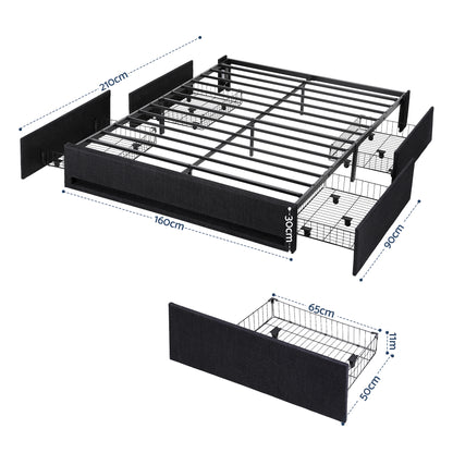 Artiss Queen Bed Frame with Storage Drawers RGB Lights Charging Station Upholstered Fabric-Furniture > Bedroom > Beds &amp; Bed Frames-PEROZ Accessories