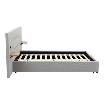 Artiss King Bed Frame with Wide Headboard, Floating Shelves and USB Grey