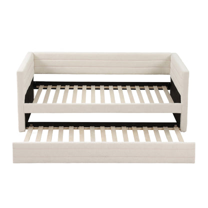 Artiss King Single Daybed with Trundle, Boucle Upholstered Bed Frame Guest Bed-Furniture > Bedroom > Beds &amp; Bed Frames-PEROZ Accessories