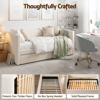 Artiss King Single Daybed with Trundle, Boucle Upholstered Bed Frame Guest Bed-Furniture > Bedroom > Beds &amp; Bed Frames-PEROZ Accessories