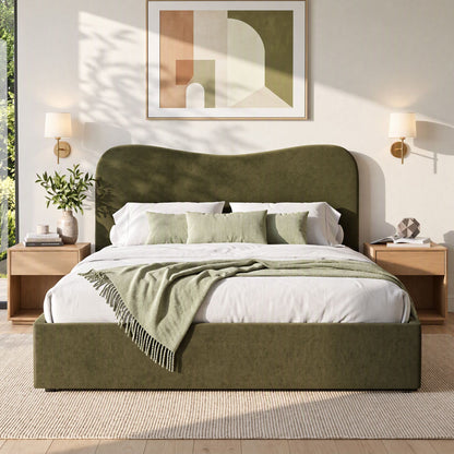 Artiss Queen Bed Frame with Storage Drawer, Chenille Curved Headboard-Furniture > Bedroom > Beds &amp; Bed Frames-PEROZ Accessories