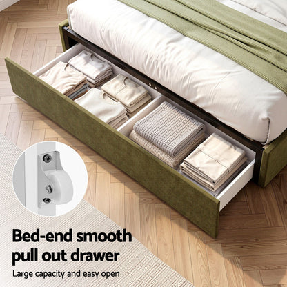 Artiss Queen Bed Frame with Storage Drawer, Chenille Curved Headboard-Furniture > Bedroom > Beds &amp; Bed Frames-PEROZ Accessories