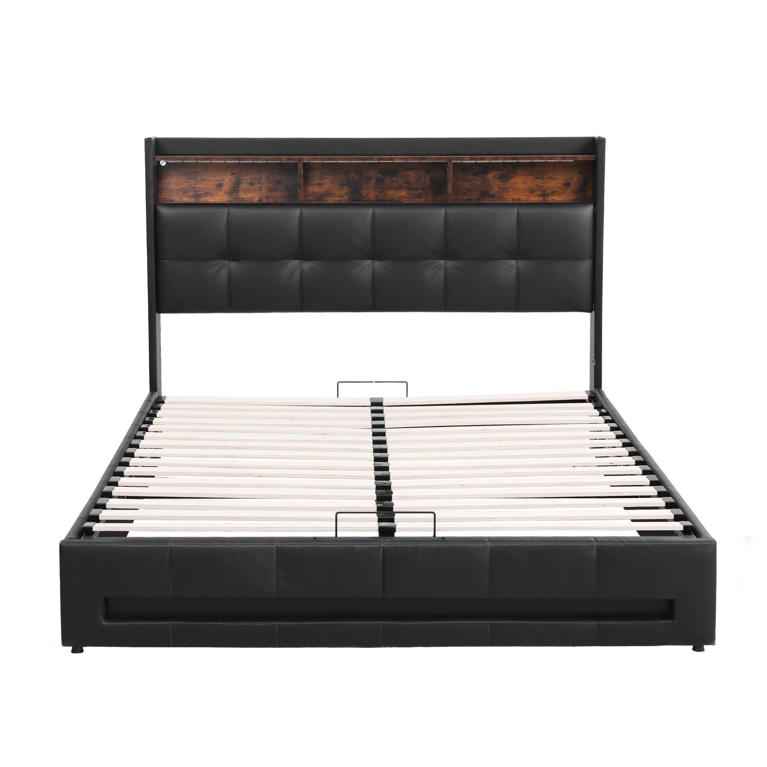 Artiss Double Bed Frame with Gas Lift Storage LED Lights Charging Station Headboard with Open Shelf-Furniture > Bedroom > Beds &amp; Bed Frames-PEROZ Accessories