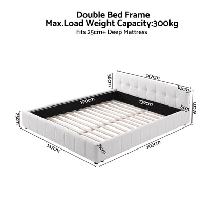 Artiss Double Bed Frame with Charging, LED Lights &amp; Tufted Headboard-Furniture > Bedroom > Beds &amp; Bed Frames-PEROZ Accessories
