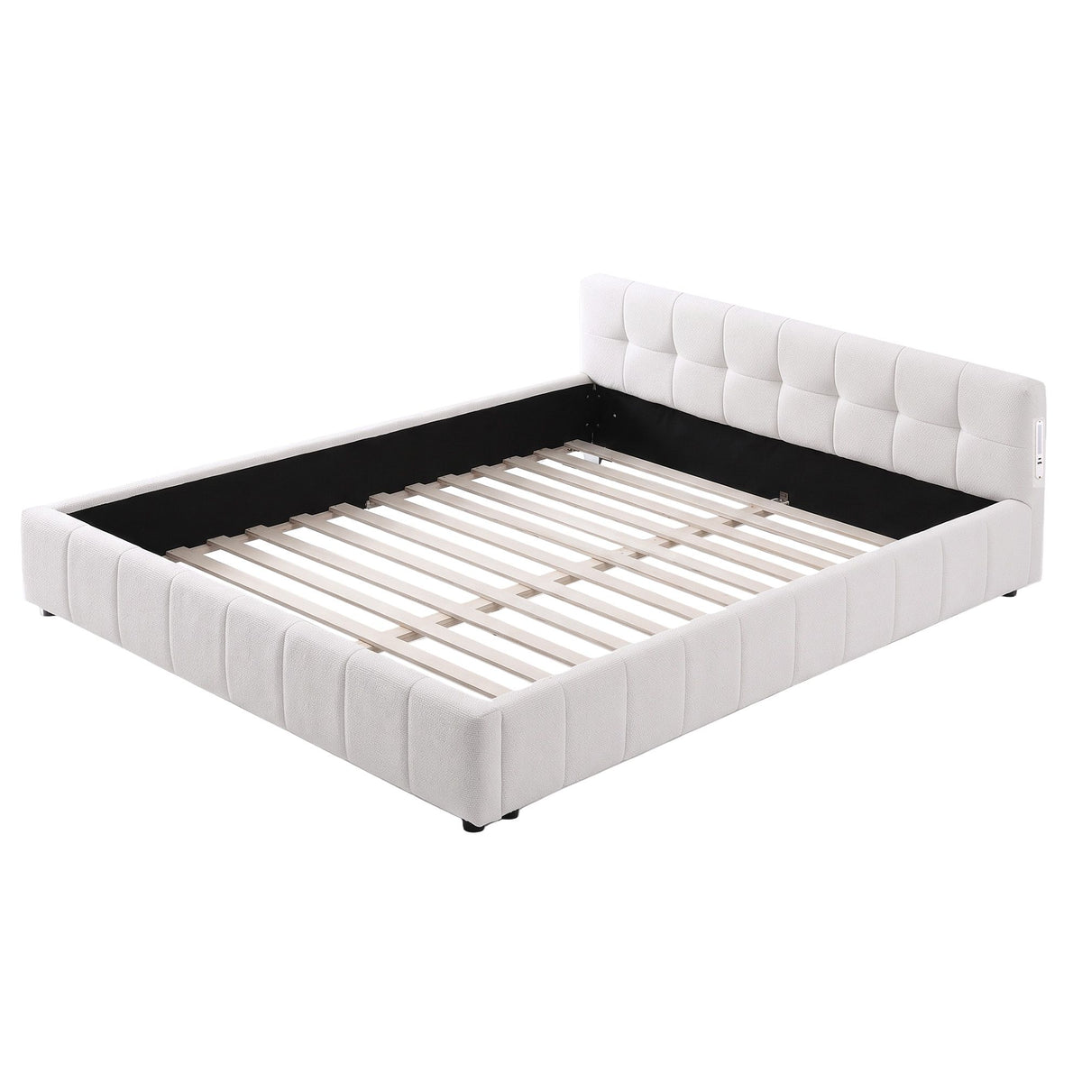 Artiss Double Bed Frame with Charging, LED Lights &amp; Tufted Headboard-Furniture > Bedroom > Beds &amp; Bed Frames-PEROZ Accessories