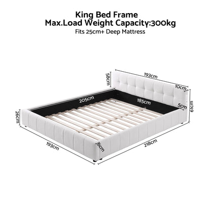 Artiss King Bed Frame with Charging, LED Lights &amp; Tufted Headboard-Furniture > Bedroom > Beds &amp; Bed Frames-PEROZ Accessories