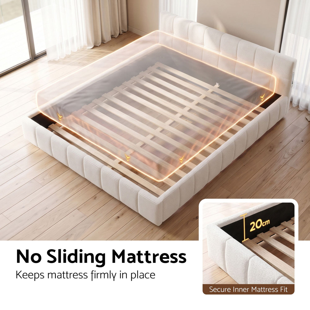 Artiss King Bed Frame with Charging, LED Lights &amp; Tufted Headboard-Furniture > Bedroom > Beds &amp; Bed Frames-PEROZ Accessories