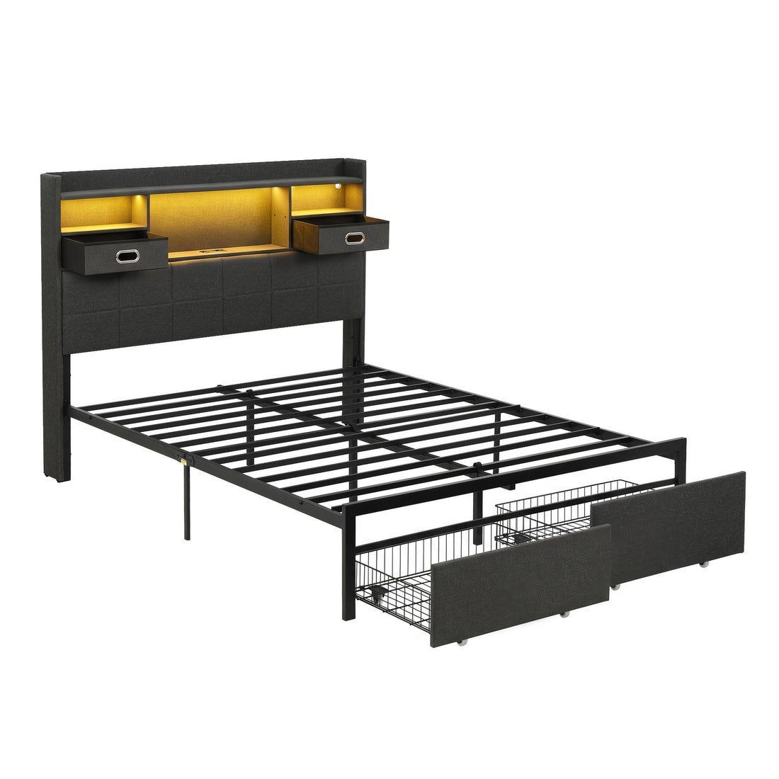 Artiss Double Bed Frame with 2 Storage Drawers &amp; Headboard, USB Charging Station, RGB LED Light