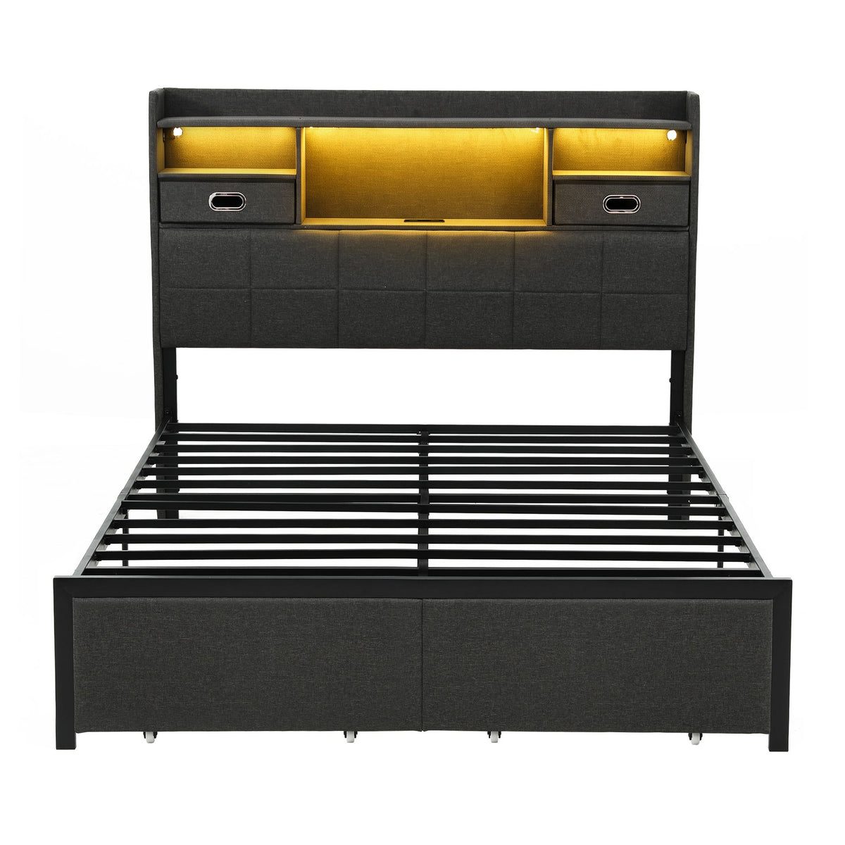 Artiss Double Bed Frame with 2 Storage Drawers &amp; Headboard, USB Charging Station, RGB LED Light-Furniture > Bedroom > Beds &amp; Bed Frames-PEROZ Accessories
