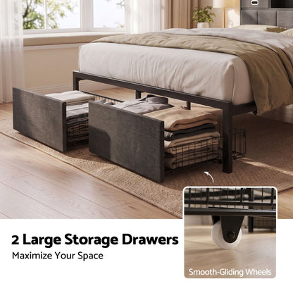 Artiss Double Bed Frame with 2 Storage Drawers &amp; Headboard, USB Charging Station, RGB LED Light-Furniture > Bedroom > Beds &amp; Bed Frames-PEROZ Accessories