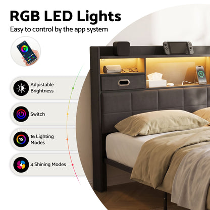 Artiss Double Bed Frame with 2 Storage Drawers &amp; Headboard, USB Charging Station, RGB LED Light-Furniture > Bedroom > Beds &amp; Bed Frames-PEROZ Accessories