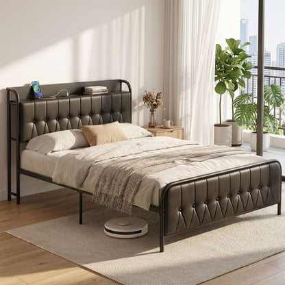 Artiss Double Bed Frame with Storage Headboard SAA Certified Charging Station-Furniture > Bedroom > Beds &amp; Bed Frames-PEROZ Accessories