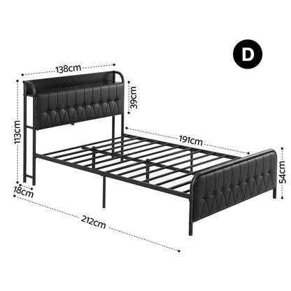 Artiss Double Bed Frame with Storage Headboard SAA Certified Charging Station-Furniture > Bedroom > Beds &amp; Bed Frames-PEROZ Accessories