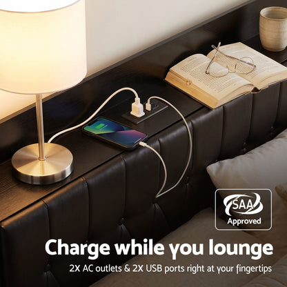 Artiss Double Bed Frame with Storage Headboard SAA Certified Charging Station-Furniture > Bedroom > Beds &amp; Bed Frames-PEROZ Accessories