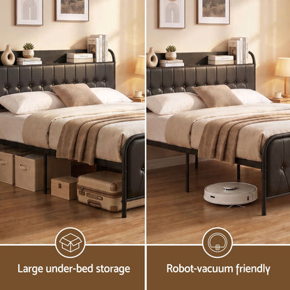 Artiss Double Bed Frame with Storage Headboard SAA Certified Charging Station-Furniture > Bedroom > Beds &amp; Bed Frames-PEROZ Accessories