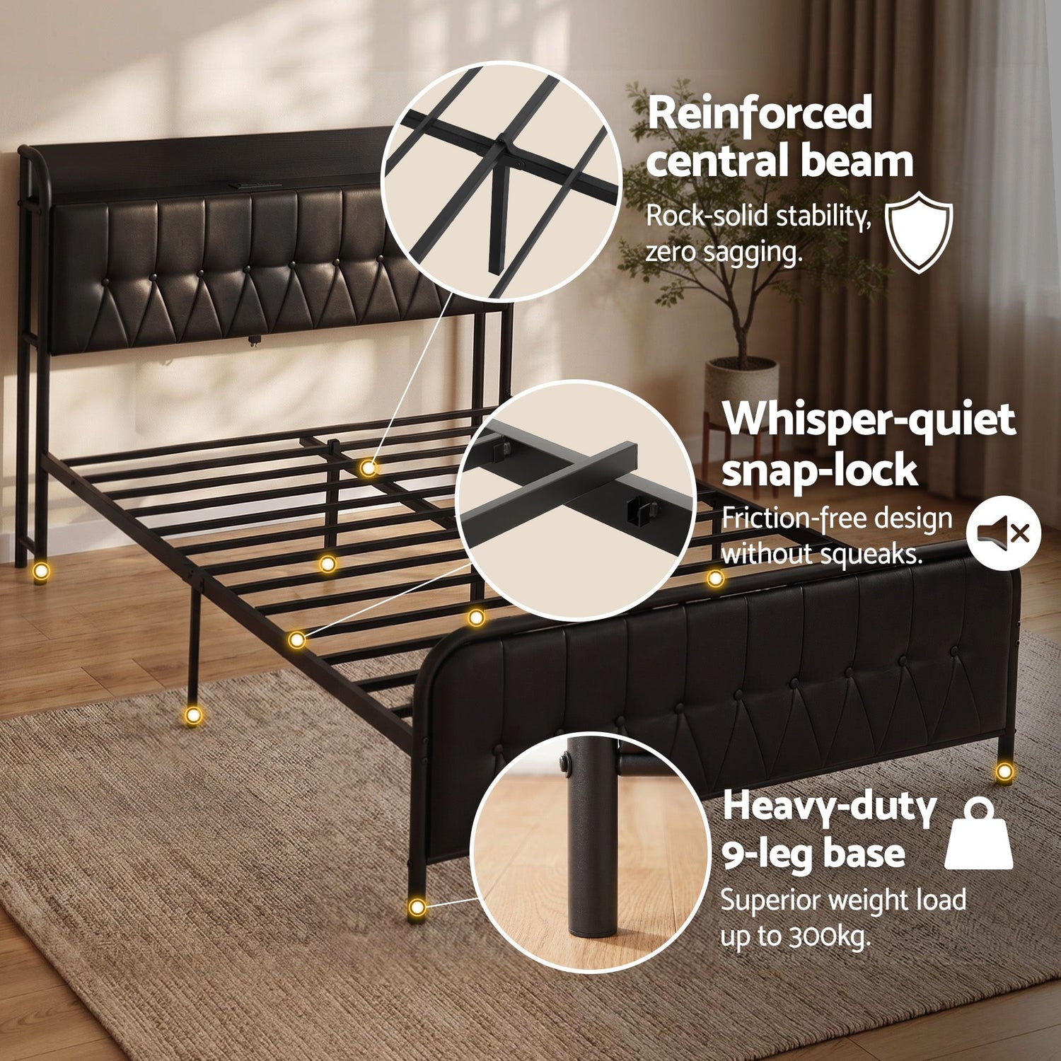 Artiss Double Bed Frame with Storage Headboard SAA Certified Charging Station-Furniture > Bedroom > Beds &amp; Bed Frames-PEROZ Accessories