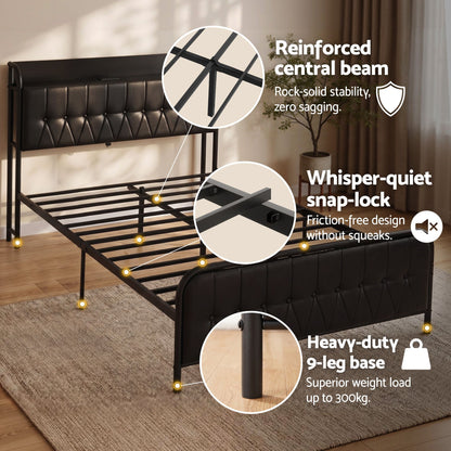 Artiss Double Bed Frame with Storage Headboard SAA Certified Charging Station-Furniture > Bedroom > Beds &amp; Bed Frames-PEROZ Accessories