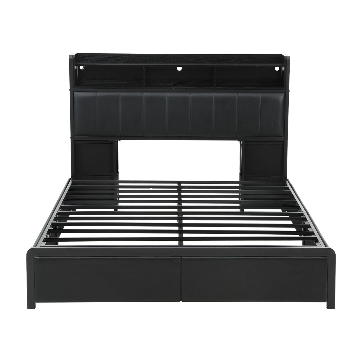 Artiss Double Bed Frame with Storage Headboard, 2 Drawers, Charging Station LED Light-Furniture > Bedroom > Beds &amp; Bed Frames-PEROZ Accessories