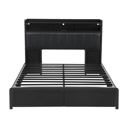 Artiss Double Bed Frame with Storage Headboard, 2 Drawers, Charging Station LED Light-Furniture > Bedroom > Beds &amp; Bed Frames-PEROZ Accessories